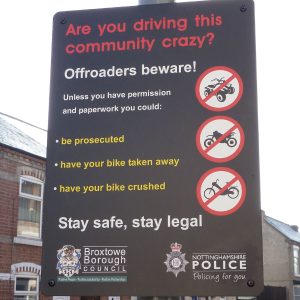 off road vehicle anti-social behavior sign
