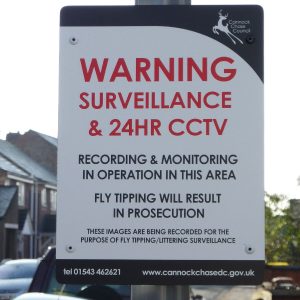 Surveillance & CCTV signs mounted to lamppost