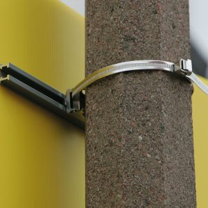 close up of a jubilee clip used for post mounted signs
