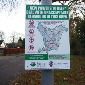 post mounted pspo sign for exeter council