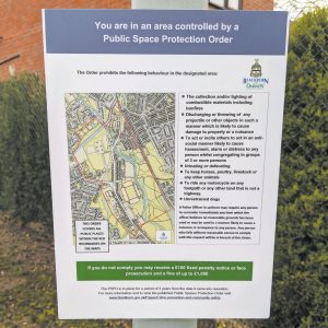 post mounted pspo sign featuring a map of the surrounding area