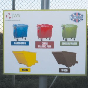 information sign showing the purposes of different coloured bins