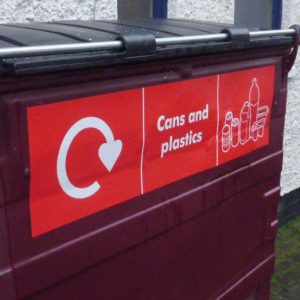 bold red sticker to advise the public what is accepted in that bin