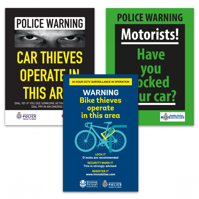 design options for car & bike theft signs