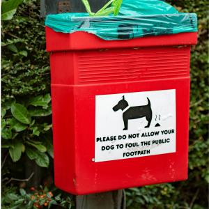 sticker installed on a dog waste bin