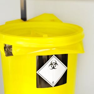 toxic waste sticker used on a yellow bin